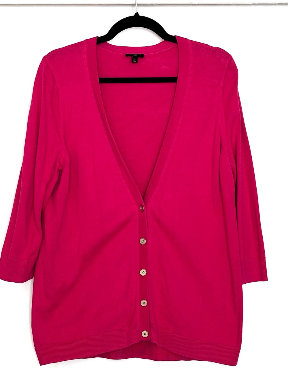 Talbots Boyfriend Style V-Neck Cardigan Fuchsia Pink Size X